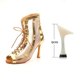 Ladingwu Women Ballroom Latin Dance Boots Lady`s Salsa Professional Dancing Shoes Golden Silver PU Mesh Dance Sandals