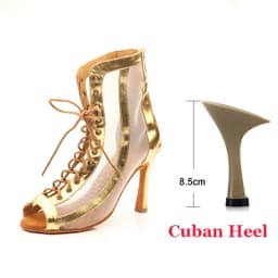 Ladingwu Women Ballroom Latin Dance Boots Lady`s Salsa Professional Dancing Shoes Golden Silver PU Mesh Dance Sandals