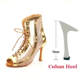 Ladingwu Women Ballroom Latin Dance Boots Lady`s Salsa Professional Dancing Shoes Golden Silver PU Mesh Dance Sandals