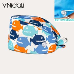 Flower and cartoon print Scrub Hat Beauty Salon Nurse Cap Lab Pet Shop Button scrub hats for women medico nursing accessories