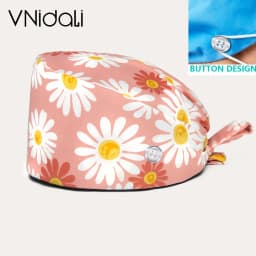 Flower and cartoon print Scrub Hat Beauty Salon Nurse Cap Lab Pet Shop Button scrub hats for women medico nursing accessories