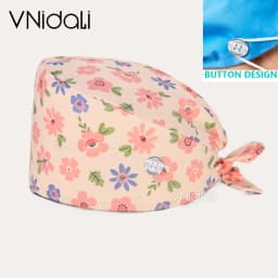 Flower and cartoon print Scrub Hat Beauty Salon Nurse Cap Lab Pet Shop Button scrub hats for women medico nursing accessories