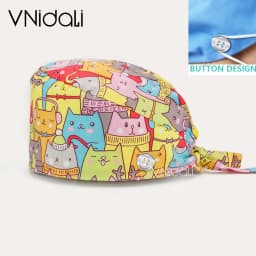 Flower and cartoon print Scrub Hat Beauty Salon Nurse Cap Lab Pet Shop Button scrub hats for women medico nursing accessories