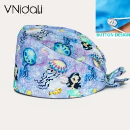 Flower and cartoon print Scrub Hat Beauty Salon Nurse Cap Lab Pet Shop Button scrub hats for women medico nursing accessories