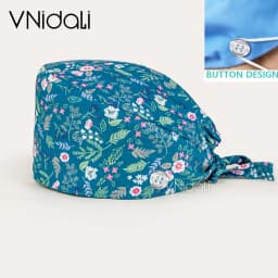 Flower and cartoon print Scrub Hat Beauty Salon Nurse Cap Lab Pet Shop Button scrub hats for women medico nursing accessories