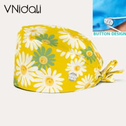Flower and cartoon print Scrub Hat Beauty Salon Nurse Cap Lab Pet Shop Button scrub hats for women medico nursing accessories