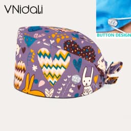 Flower and cartoon print Scrub Hat Beauty Salon Nurse Cap Lab Pet Shop Button scrub hats for women medico nursing accessories