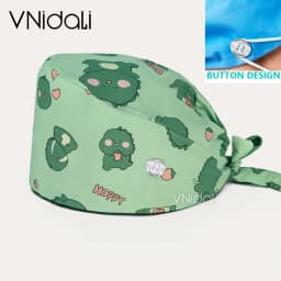 Flower and cartoon print Scrub Hat Beauty Salon Nurse Cap Lab Pet Shop Button scrub hats for women medico nursing accessories