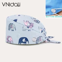 Flower and cartoon print Scrub Hat Beauty Salon Nurse Cap Lab Pet Shop Button scrub hats for women medico nursing accessories