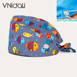 Flower and cartoon print Scrub Hat Beauty Salon Nurse Cap Lab Pet Shop Button scrub hats for women medico nursing accessories