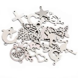 20pcs No Fade 316 Stainless Steel Double Loops Star Tree Heart Cute Charms Pendant DIY Jewelry Findings for Necklace Bracelet