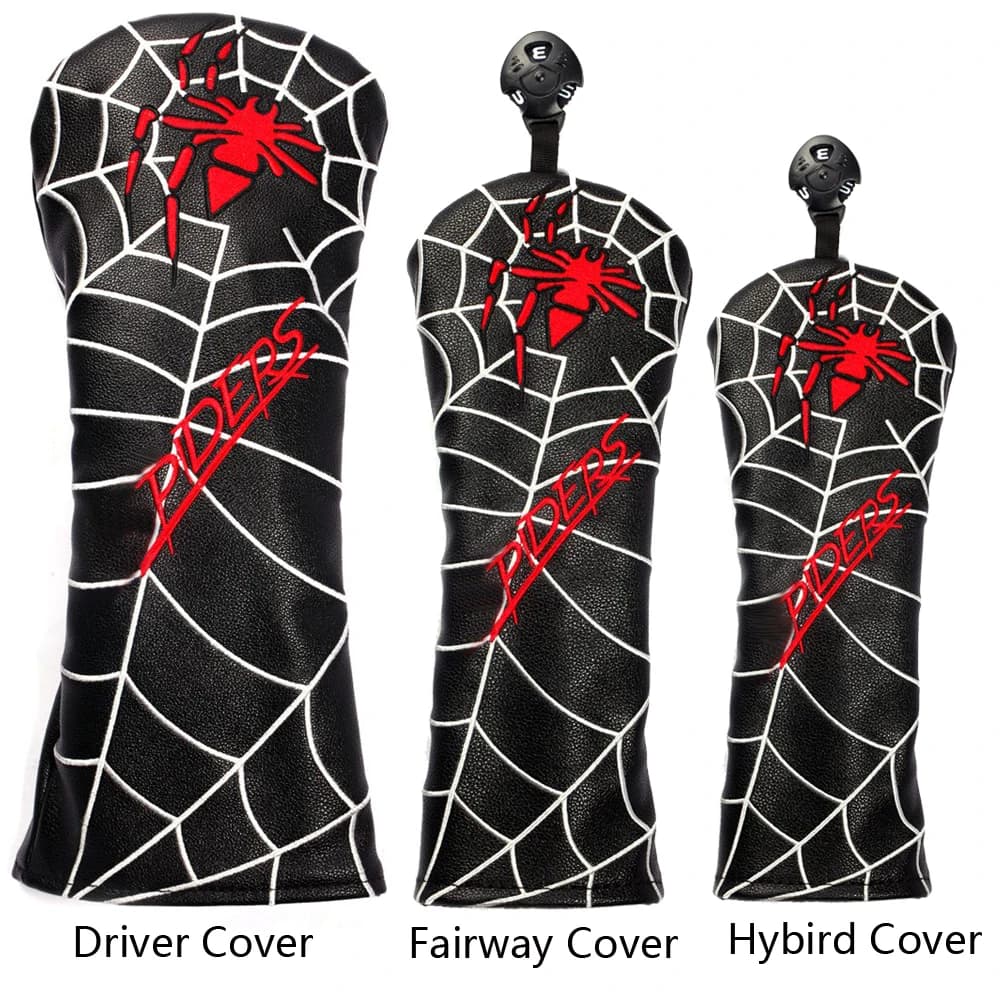 Black PU Leather Embroidery Golf Head Covers Driver Fairway Woods Hybird Blade Large Mallet Putter Cover
