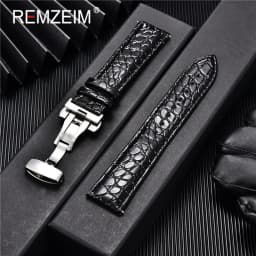 REMZEIM 18mm 20mm 22mm 24mm Calfskin Genuine Leather Watch Band with Solid Automatic Butterfly Buckle Business Watchband