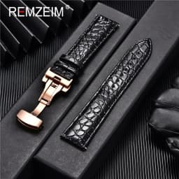 REMZEIM 18mm 20mm 22mm 24mm Calfskin Genuine Leather Watch Band with Solid Automatic Butterfly Buckle Business Watchband