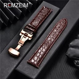 REMZEIM 18mm 20mm 22mm 24mm Calfskin Genuine Leather Watch Band with Solid Automatic Butterfly Buckle Business Watchband