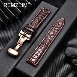 REMZEIM 18mm 20mm 22mm 24mm Calfskin Genuine Leather Watch Band with Solid Automatic Butterfly Buckle Business Watchband