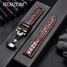 REMZEIM 18mm 20mm 22mm 24mm Calfskin Genuine Leather Watch Band with Solid Automatic Butterfly Buckle Business Watchband