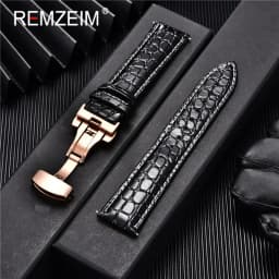 REMZEIM 18mm 20mm 22mm 24mm Calfskin Genuine Leather Watch Band with Solid Automatic Butterfly Buckle Business Watchband