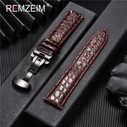 REMZEIM 18mm 20mm 22mm 24mm Calfskin Genuine Leather Watch Band with Solid Automatic Butterfly Buckle Business Watchband