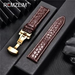 REMZEIM 18mm 20mm 22mm 24mm Calfskin Genuine Leather Watch Band with Solid Automatic Butterfly Buckle Business Watchband