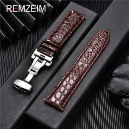 REMZEIM 18mm 20mm 22mm 24mm Calfskin Genuine Leather Watch Band with Solid Automatic Butterfly Buckle Business Watchband