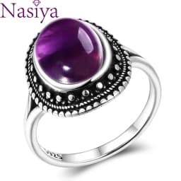 925 Silver Rings Natural Amethyst Gemstone Rings for Women Wedding Bands Anniversary Gift Fine Jewelry