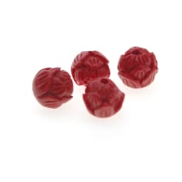 20PCS Carved Lotus Flower Natural Cinnabar Red Beads Round Loose Spacer Beads for Jewelry Making DIY Bracelet Earrings Handmade