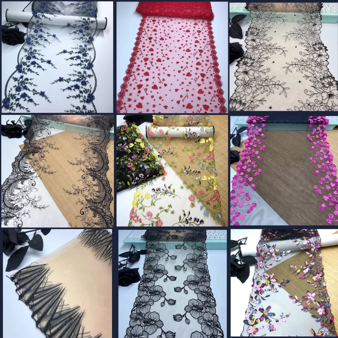 Bilateral Embroidered Lace Trim Net Embroidery Tulle Lace Fabric Mesh DIY Lace Sewing Fabric Bra Crafts for Lingerie Needle Work