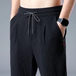 Summer Ice Silk Man Jogger Linen Pants Casual Wide Summer Sweatpants Male Spring Lightweight Halking Harem Trousers