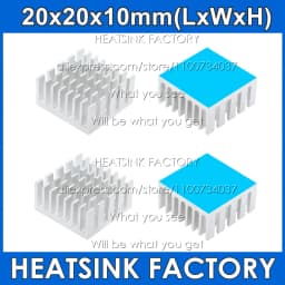 20x20x10mm Silver / Black Anodized Slotted Aluminum Heat Sink Cooler Radiator Heatsink With Thermal Conductive Pad Tape