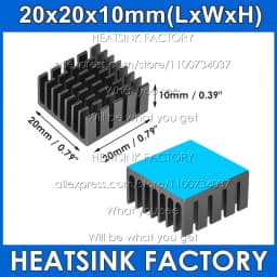 20x20x10mm Silver / Black Anodized Slotted Aluminum Heat Sink Cooler Radiator Heatsink With Thermal Conductive Pad Tape