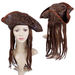 Halloween Costume for Unisex Adult Pu Pirate Captain Jack Sparrow Wigs Hat Carnival Party Props Accessories