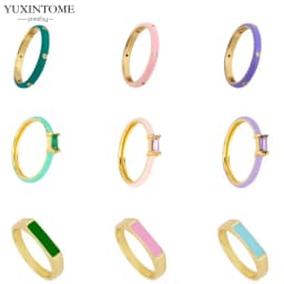 24K Gold-Plated /Silver Enamel Ring Slim Round Women Luxury Green /Purple/Pink Zircon CZ Rings Wedding Anniversary Fine Jewelry