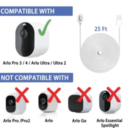 25ft/7.6m Weatherproof Outdoor Charging Cable for Arlo Ultra/Ultra 2/Pro 3/Pro 4/Go 2/PRO 5S(Black)