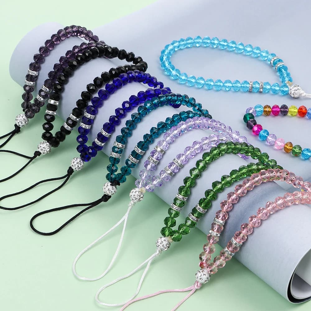 New Colorful Anti-Lost Phone Chain Artificial Crystal Phone Hang Rope Mobile Phone Strap Lanyard Cell Phone Case Hanging Cord