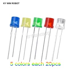 100pcs 5mm Flat Top White Red Yellow Blue Green Assorted Kit Lamp Diode LED Ultra Bright Bulbs Emitting Diodes F5 5 mm DIY Light