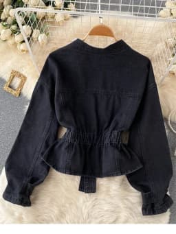 Fall 2026 New Retro Denim Jacket Coat Female Temperament V-neck Single-breasted Beaded Waist Slim Jacket Top KK1333