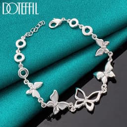 DOTEFFIL 925 Sterling Silver Five Butterfly Chain Bracelet For Woman Fashion Charm Wedding Party Engagement Jewelry