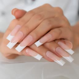 24pcs Long Square Fake Nails Nude White French Tip Press On Nails Full Cover Glossy Gel False Nail Art Manicure for Women