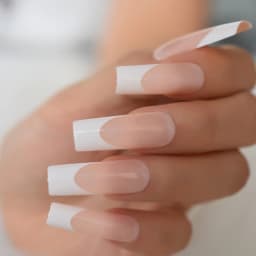 24pcs Long Square Fake Nails Nude White French Tip Press On Nails Full Cover Glossy Gel False Nail Art Manicure for Women