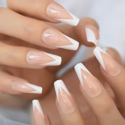 24pcs Long Square Fake Nails Nude White French Tip Press On Nails Full Cover Glossy Gel False Nail Art Manicure for Women