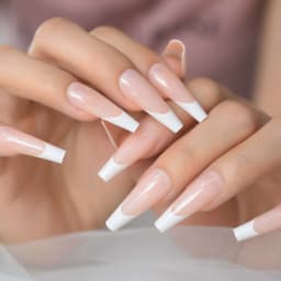 24pcs Long Square Fake Nails Nude White French Tip Press On Nails Full Cover Glossy Gel False Nail Art Manicure for Women
