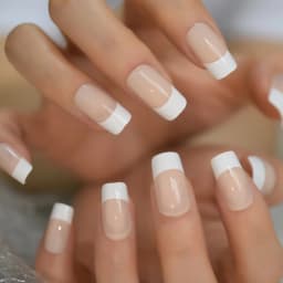 24pcs Long Square Fake Nails Nude White French Tip Press On Nails Full Cover Glossy Gel False Nail Art Manicure for Women