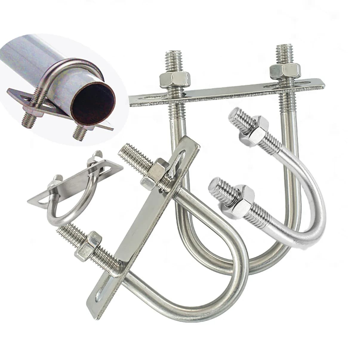 U Bolt M6 M8 304 Stainless Steel Fillet U-clip With Baffle Nut Combination U-shaped Buckle Bolt U-shaped Screw U Pipe Clamp