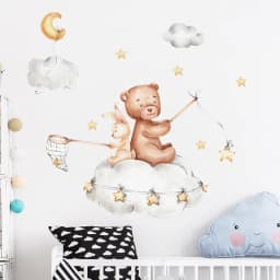 Cute Bear Star Cloud Wall Stickers for Kids Rooms Girls Boys Baby Room Bedroom Decoration Kawaii Cartoon Animal Wallpaper Vinyl