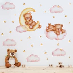 Cute Bear Star Cloud Wall Stickers for Kids Rooms Girls Boys Baby Room Bedroom Decoration Kawaii Cartoon Animal Wallpaper Vinyl
