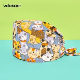 Cute cat Cartoon Print Operation Pure Cotton Cap Nurse Cap Dentist Hat Adjustable scrub caps women and man Medical cap
