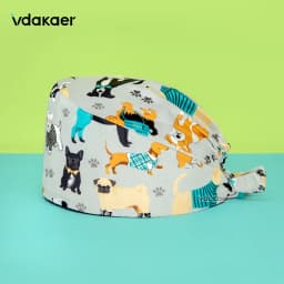 Cute cat Cartoon Print Operation Pure Cotton Cap Nurse Cap Dentist Hat Adjustable scrub caps women and man Medical cap