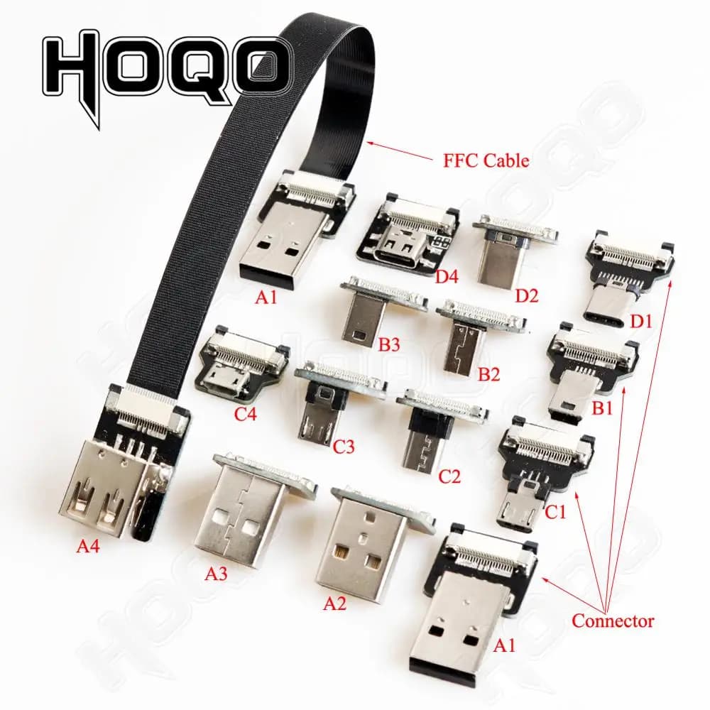 Hoqo Flexible Flat Cable For Raspberry Pi Type-C Mini/Micro USB Extension Ribbon FFC FPV Slim Flat Soft Flexible FPC Charge FPV