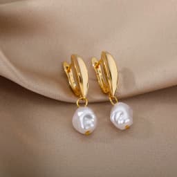 Baroque Pearl Earrings For Women Stainless Steel Zircon Water Droplet Steel Ring Drop Earring Wedding Party Jewelry Bijoux Femme